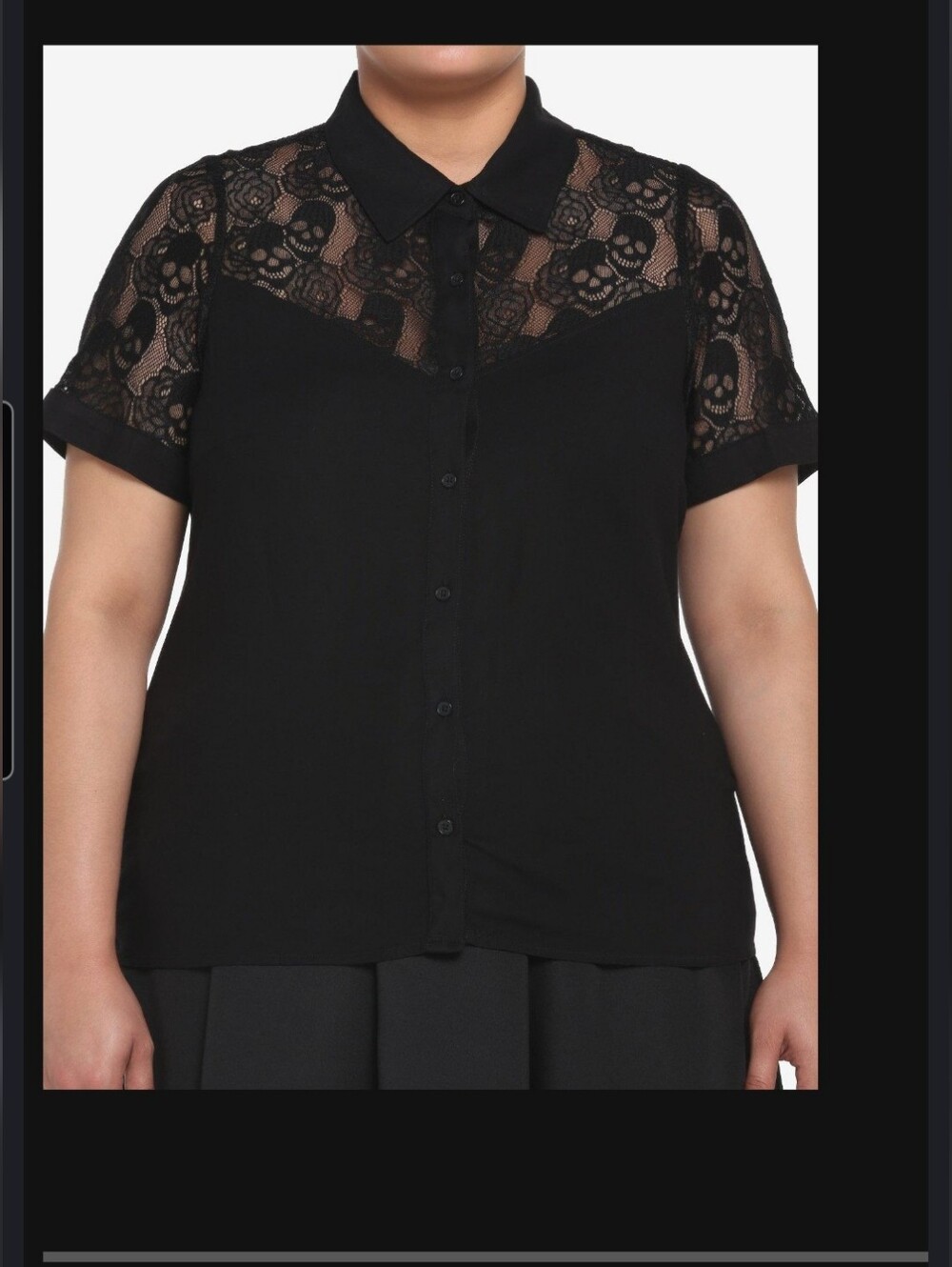 Black Skull Lace And Woven Button Up Shirt Hot Topic Plus Size 4